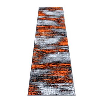 Masada Rugs Masada Rugs Trendz Collection 2'x7' Modern Contemporary Runner Area Rug in Orange, Gray and Black - Design Trz863