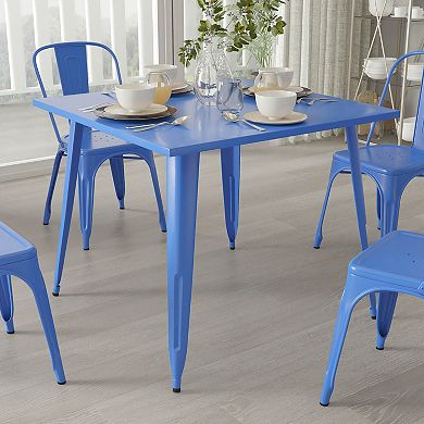 Merrick Lane Adana 35.5" Square Metal Dining Table for Indoor and Outdoor Use in Orange