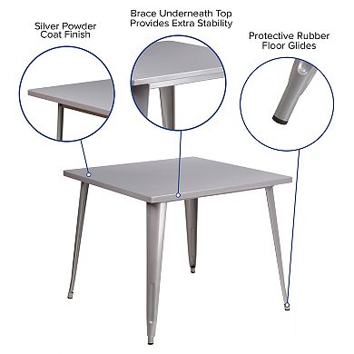 Merrick Lane Adana 35.5" Square Metal Dining Table for Indoor and Outdoor Use