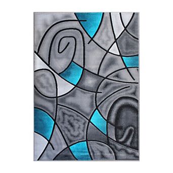 Masada Rugs Masada Rugs Trendz Collection 6'x9' Modern Contemporary Area Rug in Turquoise, Gray and Black