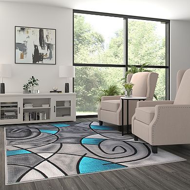 Masada Rugs Masada Rugs Trendz Collection 6'x9' Modern Contemporary Area Rug in Turquoise, Gray and Black