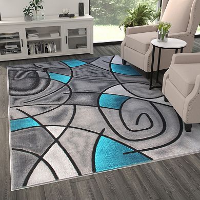 Masada Rugs Masada Rugs Trendz Collection 6'x9' Modern Contemporary Area Rug in Turquoise, Gray and Black