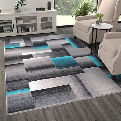 Masada Rugs Masada Rugs Trendz Collection 6'x9' Modern Contemporary Area Rug in Turquoise, Gray and Black-Design Trz861