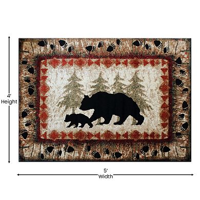 Masada Rugs Masada Rugs 4'x5' Cabin/Lodge Theme Area Rug with Bear and Cub Scene
