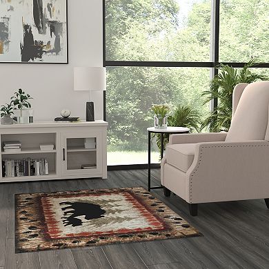 Masada Rugs Masada Rugs 4'x5' Cabin/Lodge Theme Area Rug with Bear and Cub Scene