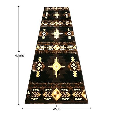 Masada Rugs Masada Rugs 2'x7' Southwest Native American Runner Rug - Design C318 Black