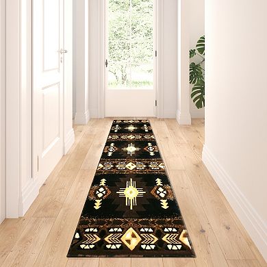 Masada Rugs Masada Rugs 2'x7' Southwest Native American Runner Rug - Design C318 Black