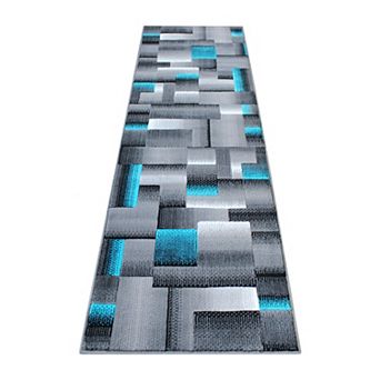 Masada Rugs Masada Rugs Trendz Collection 2'x7' Modern Contemporary Runner Area Rug in Turquoise, Gray and Black-Design Trz861