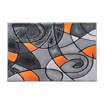 Masada Rugs Masada Rugs Trendz Collection 2'x3' Modern Contemporary Area Rug Mat in Orange, Gray and Black