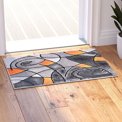 Masada Rugs Masada Rugs Trendz Collection 2'x3' Modern Contemporary Area Rug Mat in Orange, Gray and Black