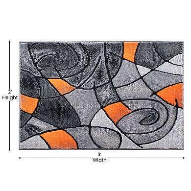 Masada Rugs Masada Rugs Trendz Collection 2'x3' Modern Contemporary Area Rug Mat in Orange, Gray and Black