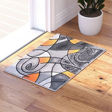 Masada Rugs Masada Rugs Trendz Collection 2'x3' Modern Contemporary Area Rug Mat in Orange, Gray and Black