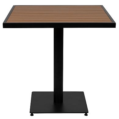 Merrick Lane Kersey Outdoor Patio Table All-Weather 30" Square Dining Table with Faux Teak Poly Slats - Steel Frame
