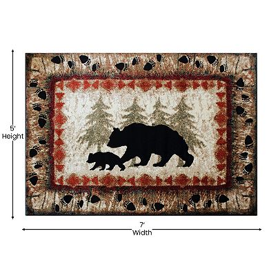 Masada Rugs Masada Rugs 5'x7' Cabin/Lodge Theme Area Rug with Bear and Cub Scene