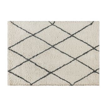 Merrick Lane Shag Style Diamond Trellis Area Rug - 5' x 7' - Ivory/Gray Polyester (PET)