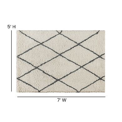 Merrick Lane Shag Style Diamond Trellis Area Rug - 5' x 7' - Ivory/Gray Polyester (PET)
