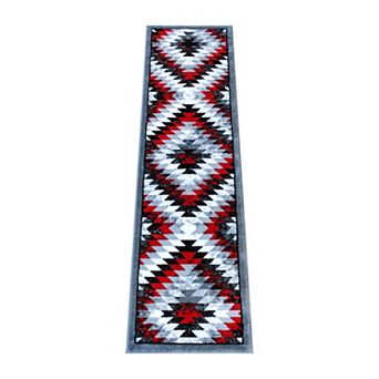 Masada Rugs Masada Rugs Stephanie Collection 2'x7' Area Rug Runner with Distressed Southwest Native American Design 1106 in Red, Gray, Black and White