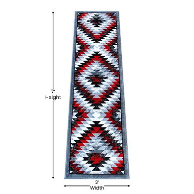 Masada Rugs Masada Rugs Stephanie Collection 2'x7' Area Rug Runner with Distressed Southwest Native American Design 1106 in Red, Gray, Black and White