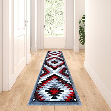 Masada Rugs Masada Rugs Stephanie Collection 2'x7' Area Rug Runner with Distressed Southwest Native American Design 1106 in Red, Gray, Black and White