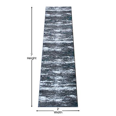 Masada Rugs Masada Rugs Stephanie Collection Modern Contemporary Design 2'x7' Area Rug Runner in Turquoise, Gray, Black and White - Design 1102