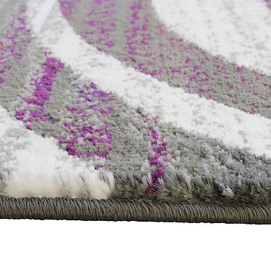 Masada Rugs Masada Rugs Stephanie Collection 5'x7' Area Rug with Modern Contemporary Design 1103 in Purple, Gray, White and Black