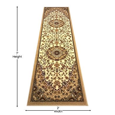 Masada Rugs Masada Rugs Bellagio Collection 2'x7' Traditional Area Rug Runner in Ivory - Design B401