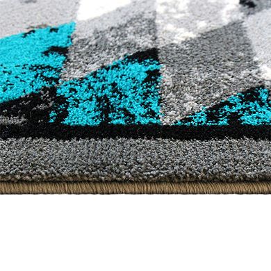 Masada Rugs Masada Rugs Stephanie Collection 4'x5' Area Rug with Distressed Southwest Native American Design 1106 in Turquoise, Gray, Black and White