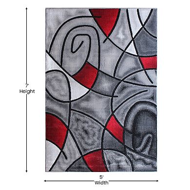 Masada Rugs Masada Rugs Trendz Collection 5'x7' Modern Contemporary Area Rug in Red, Gray and Black