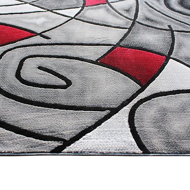 Masada Rugs Masada Rugs Trendz Collection 5'x7' Modern Contemporary Area Rug in Red, Gray and Black