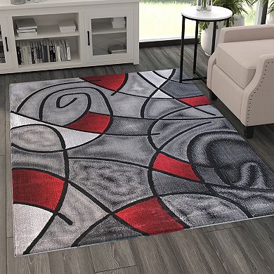 Masada Rugs Masada Rugs Trendz Collection 5'x7' Modern Contemporary Area Rug in Red, Gray and Black