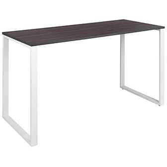 Merrick Lane Corbin 55" Computer Desk with Red Mahogany Wood Grain Finish & Open Black Metal Frame