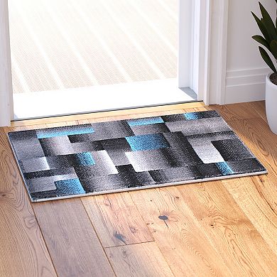 Masada Rugs Masada Rugs Trendz Collection 2'x3' Modern Contemporary Area Rug in Blue, Gray and Black-Design Trz861