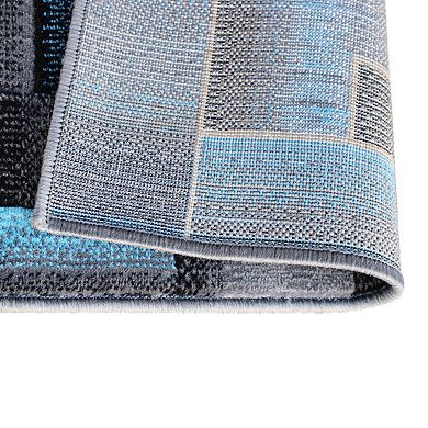 Masada Rugs Masada Rugs Trendz Collection 2'x3' Modern Contemporary Area Rug in Blue, Gray and Black-Design Trz861