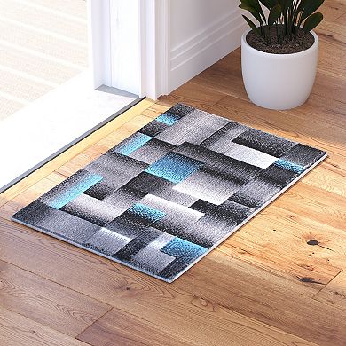 Masada Rugs Masada Rugs Trendz Collection 2'x3' Modern Contemporary Area Rug in Blue, Gray and Black-Design Trz861