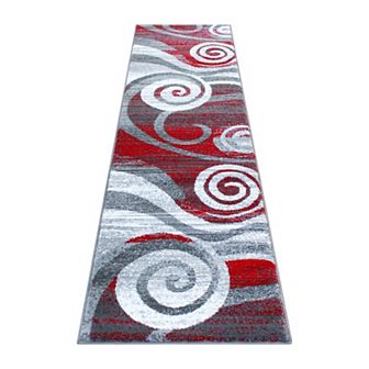 Masada Rugs Masada Rugs Stephanie Collection 2'x7' Area Rug Runner with Modern Contemporary Design 1103 in Red, Gray, White and Black