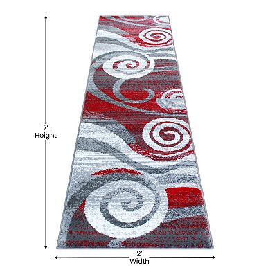 Masada Rugs Masada Rugs Stephanie Collection 2'x7' Area Rug Runner with Modern Contemporary Design 1103 in Red, Gray, White and Black