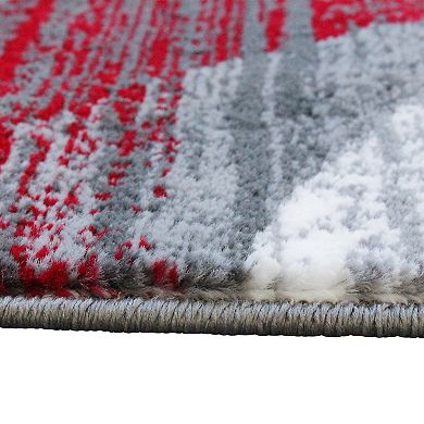 Masada Rugs Masada Rugs Stephanie Collection 2'x7' Area Rug Runner with Modern Contemporary Design 1103 in Red, Gray, White and Black