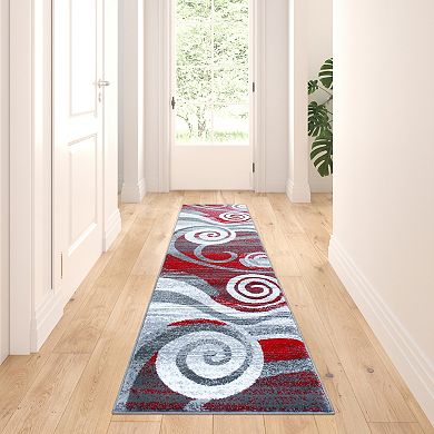 Masada Rugs Masada Rugs Stephanie Collection 2'x7' Area Rug Runner with Modern Contemporary Design 1103 in Red, Gray, White and Black