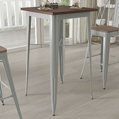 Merrick Lane Modern 23.5" Square Black Metal Table with Finished Wood Top for Indoor Use