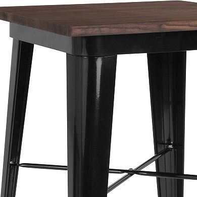 Merrick Lane Modern 23.5" Square Black Metal Table with Finished Wood Top for Indoor Use