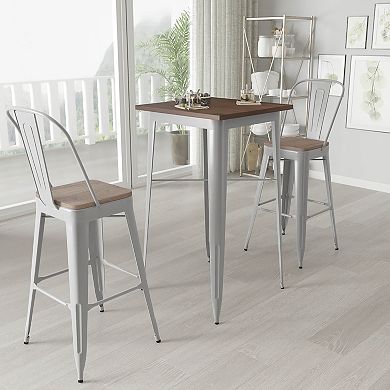 Merrick Lane Modern 23.5" Square Black Metal Table with Finished Wood Top for Indoor Use