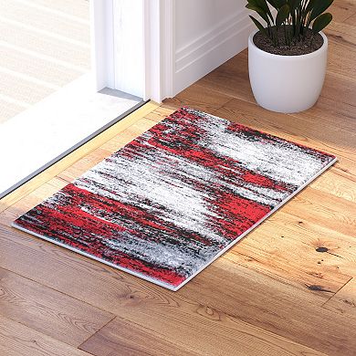 Masada Rugs Masada Rugs Trendz Collection 2'x3' Modern Contemporary Area Rug Mat in Red, Gray and Black - Design Trz863