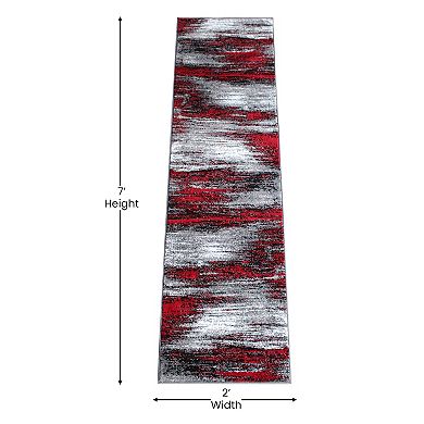 Masada Rugs Masada Rugs Trendz Collection 2'x7' Modern Contemporary Runner Area Rug in Red, Gray and Black - Design Trz863