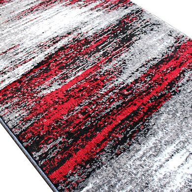 Masada Rugs Masada Rugs Trendz Collection 2'x7' Modern Contemporary Runner Area Rug in Red, Gray and Black - Design Trz863