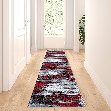 Masada Rugs Masada Rugs Trendz Collection 2'x7' Modern Contemporary Runner Area Rug in Red, Gray and Black - Design Trz863