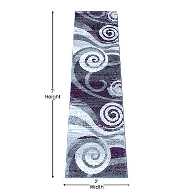 Masada Rugs Masada Rugs Stephanie Collection 2'x7' Area Rug Runner with Modern Contemporary Design 1103 in Purple, Gray, White and Black