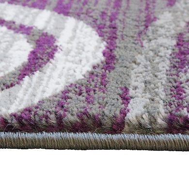 Masada Rugs Masada Rugs Stephanie Collection 2'x7' Area Rug Runner with Modern Contemporary Design 1103 in Purple, Gray, White and Black