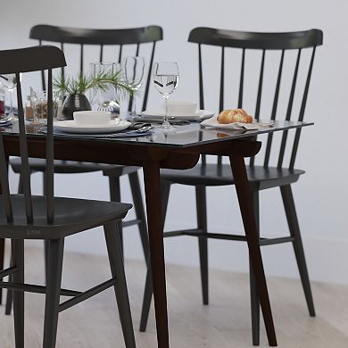 Merrick Lane Meriden 31.5" x 55" Rectangular Solid Espresso Wood Table with Clear Glass Top