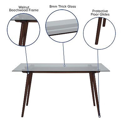 Merrick Lane Meriden 31.5" x 55" Rectangular Solid Espresso Wood Table with Clear Glass Top