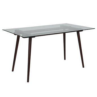 Merrick Lane Meriden 31.5" x 55" Rectangular Solid Espresso Wood Table with Clear Glass Top